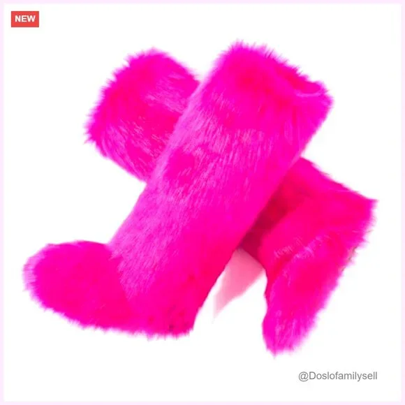 Knee-High Faux Fur Boots Warm Winter Snow Boots Fluffy